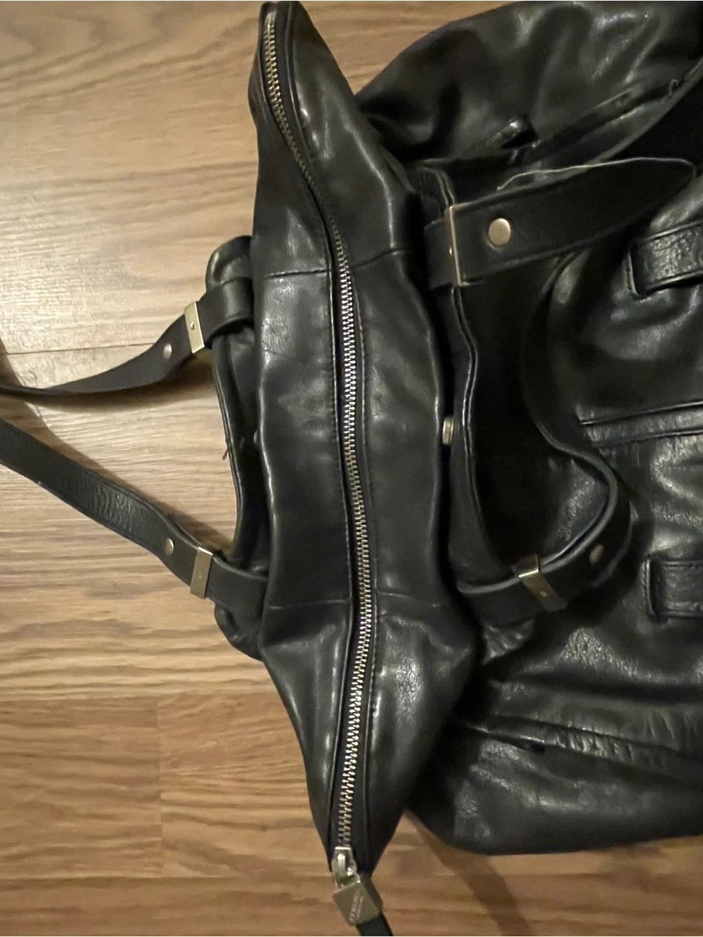 Perlina Black Leather Zip-Accent Handbag